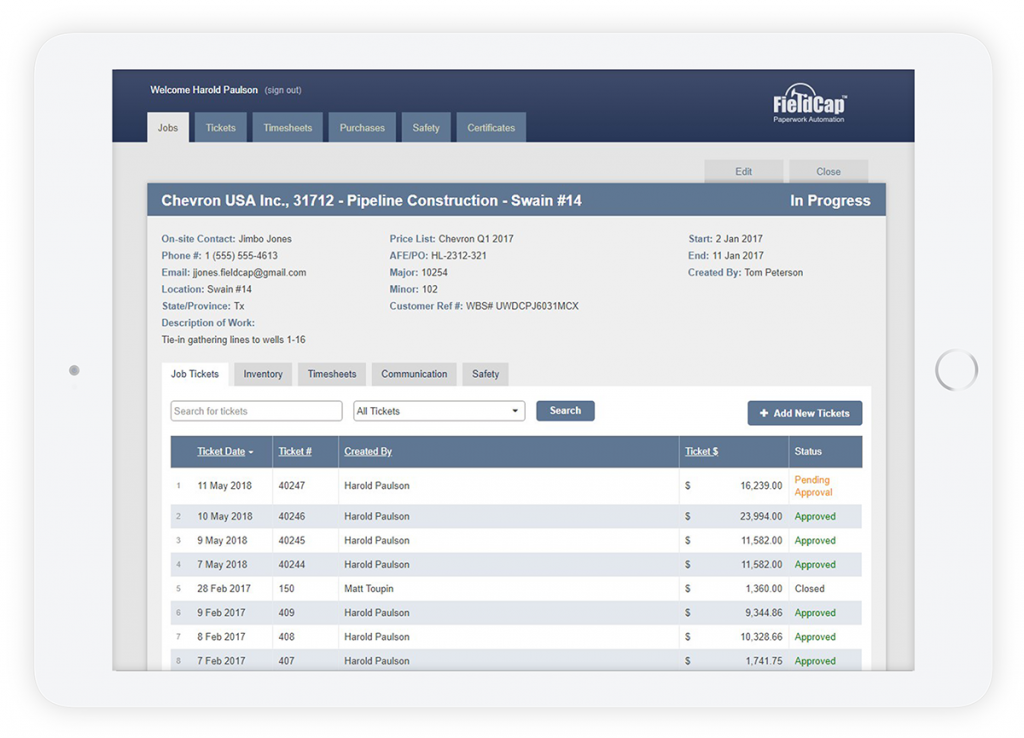 Oilfield Job and Field Ticket Tracking